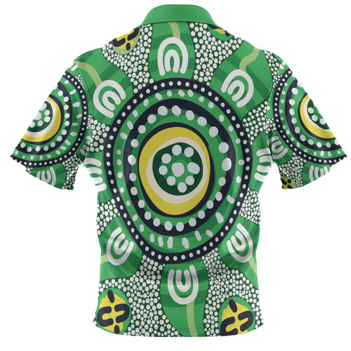 Australia Dot Painting Inspired Aboriginal Polo Shirt - Green Aboriginal Inspired Dot Art Polo Shirt Australia Dot Painting Inspired Aboriginal Polo Shirt - Green Aboriginal Inspired Dot Art Polo Shirt