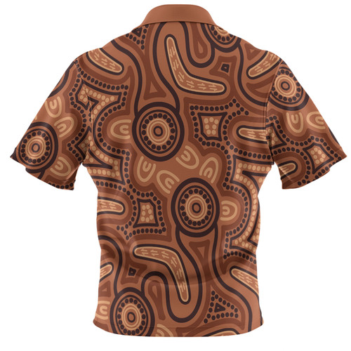 Australia Dot Painting Inspired Aboriginal Polo Shirt - Brown Aboriginal Australian Art With Boomerang Polo Shirt Australia Dot Painting Inspired Aboriginal Polo Shirt - Brown Aboriginal Australian Art With Boomerang Polo Shirt