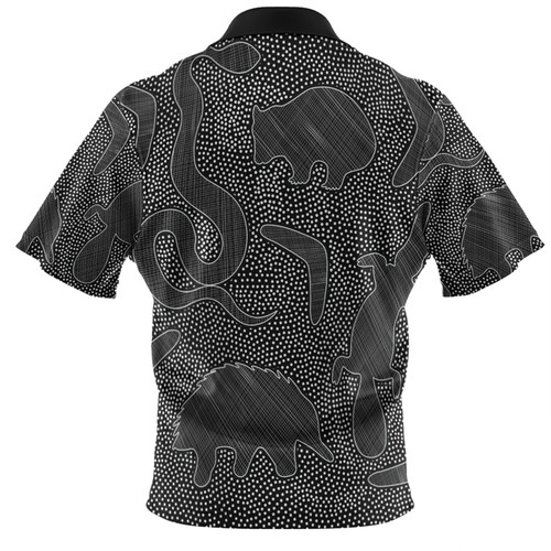 Australia Dot Painting Inspired Aboriginal Polo Shirt - Aboriginal Dot Grey Art With Animals Polo Shirt Australia Dot Painting Inspired Aboriginal Polo Shirt - Aboriginal Dot Grey Art With Animals Polo Shirt
