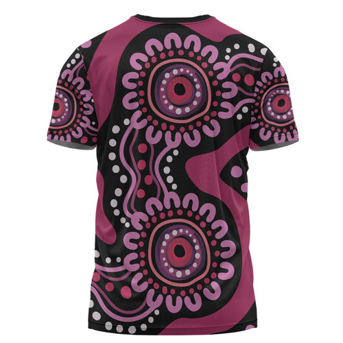 Australia Dot Painting Inspired Aboriginal T-shirt - Pink Flowers Aboriginal Dot Art T-shirt