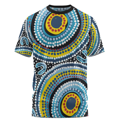 Australia Dot Painting Inspired Aboriginal T-shirt - Blue Aboriginal Style Dot Art T-shirt