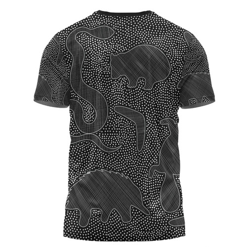 Australia Dot Painting Inspired Aboriginal T-shirt - Aboriginal Dot Grey Art With Animals T-shirt Australia Dot Painting Inspired Aboriginal T-shirt - Aboriginal Dot Grey Art With Animals T-shirt