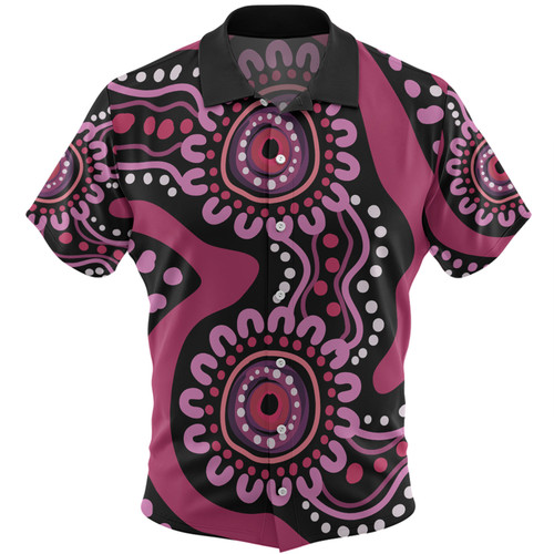 Australia Dot Painting Inspired Aboriginal Hawaiian Shirt - Pink Flowers Aboriginal Dot Art Hawaiian Shirt