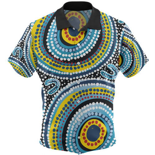 Australia Dot Painting Inspired Aboriginal Hawaiian Shirt - Blue Aboriginal Style Dot Art Hawaiian Shirt
