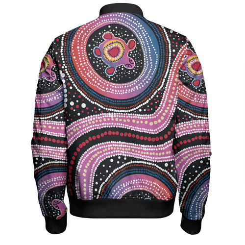 Australia Dot Painting Inspired Aboriginal Bomber Jacket - Turtles With Dot In Aboriginal Bomber Jacket Australia Dot Painting Inspired Aboriginal Bomber Jacket - Turtles With Dot In Aboriginal Bomber Jacket