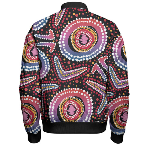 Australia Dot Painting Inspired Aboriginal Bomber Jacket - Boomerang From Aboriginal Art Bomber Jacket Australia Dot Painting Inspired Aboriginal Bomber Jacket - Boomerang From Aboriginal Art Bomber Jacket