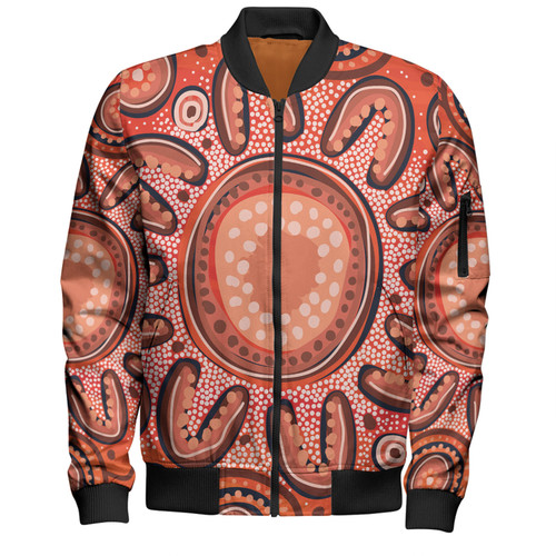 Australia Dot Painting Inspired Aboriginal Bomber Jacket - Big Flower Painting With Aboriginal Dot Bomber Jacket