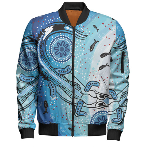 Australia Dot Painting Inspired Aboriginal Bomber Jacket - Aboriginal Dot Art With Crocodile Bomber Jacket