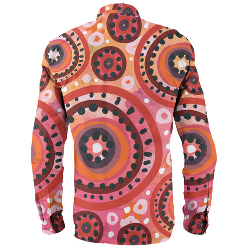 Australia Dot Painting Inspired Aboriginal Long Sleeve Shirt - Circle In The Aboriginal Dot Art Style Long Sleeve Shirt