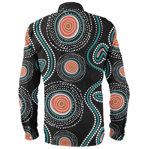 Australia Dot Painting Inspired Aboriginal Long Sleeve Shirt - Aboriginal Green Dot Patterns Art Painting Long Sleeve Shirt