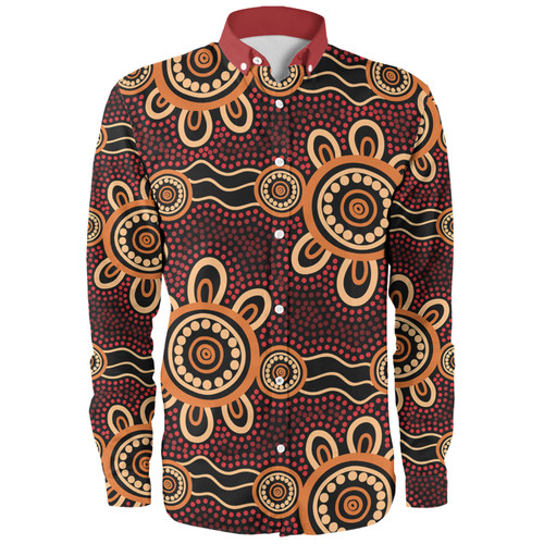 Australia Dot Painting Inspired Aboriginal Long Sleeve Shirt - Aboriginal Dot Pattern Painting Art Long Sleeve Shirt