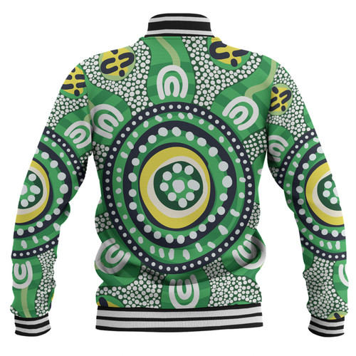 Australia Dot Painting Inspired Aboriginal Baseball Jacket - Green Aboriginal Inspired Dot Art Baseball Jacket Australia Dot Painting Inspired Aboriginal Baseball Jacket - Green Aboriginal Inspired Dot Art Baseball Jacket