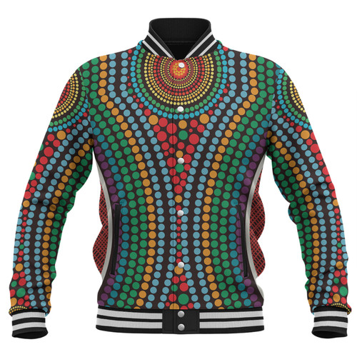 Australia Dot Painting Inspired Aboriginal Baseball Jacket - Dot Color In The Aboriginal Style Baseball Jacket