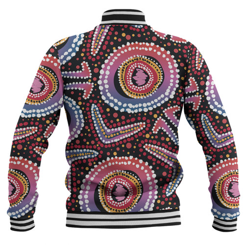 Australia Dot Painting Inspired Aboriginal Baseball Jacket - Boomerang From Aboriginal Art Baseball Jacket Australia Dot Painting Inspired Aboriginal Baseball Jacket - Boomerang From Aboriginal Art Baseball Jacket