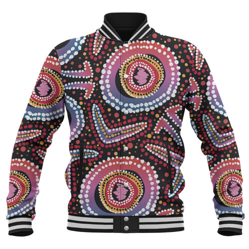 Australia Dot Painting Inspired Aboriginal Baseball Jacket - Boomerang From Aboriginal Art Baseball Jacket