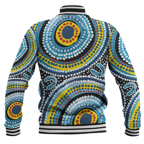 Australia Dot Painting Inspired Aboriginal Baseball Jacket - Blue Aboriginal Style Dot Art Baseball Jacket Australia Dot Painting Inspired Aboriginal Baseball Jacket - Blue Aboriginal Style Dot Art Baseball Jacket