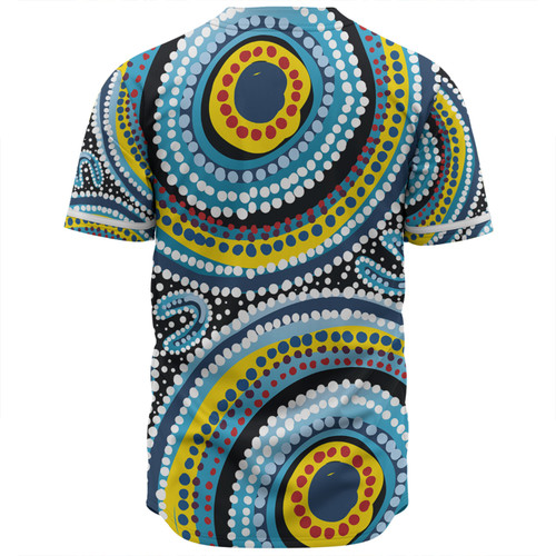 Australia Dot Painting Inspired Aboriginal Baseball Shirt - Blue Aboriginal Style Dot Art Baseball Shirt Australia Dot Painting Inspired Aboriginal Baseball Shirt - Blue Aboriginal Style Dot Art Baseball Shirt