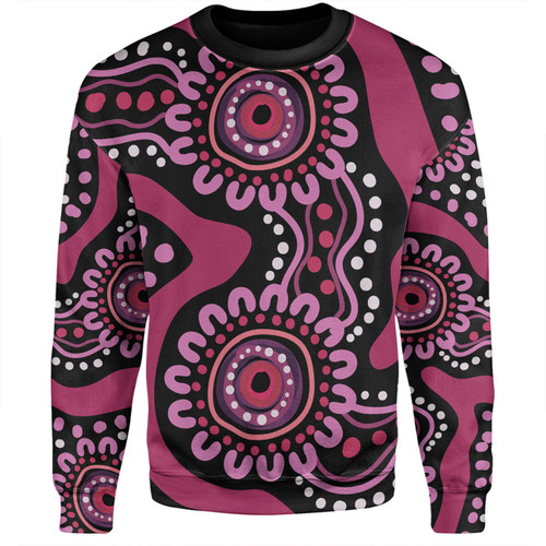 Australia Dot Painting Inspired Aboriginal Sweatshirt - Pink Flowers Aboriginal Dot Art Sweatshirt