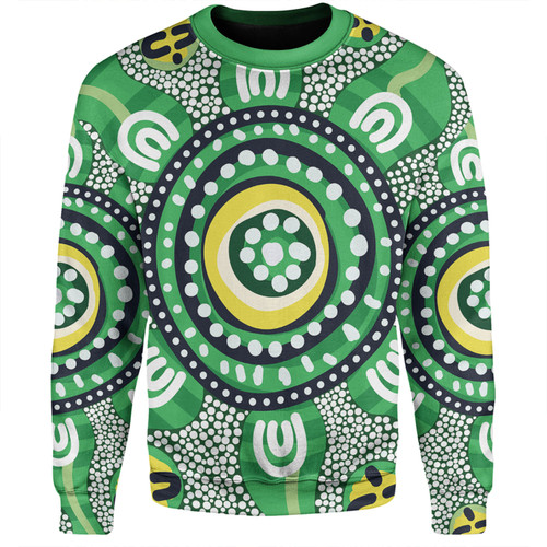 Australia Dot Painting Inspired Aboriginal Sweatshirt - Green Aboriginal Inspired Dot Art Sweatshirt