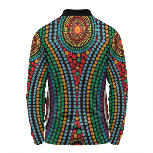Australia Dot Painting Inspired Aboriginal Long Sleeve Polo Shirt - Dot Color In The Aboriginal Style Long Sleeve Polo Shirt Australia Dot Painting Inspired Aboriginal Long Sleeve Polo Shirt - Dot Color In The Aboriginal Style Long Sleeve Polo Shirt
