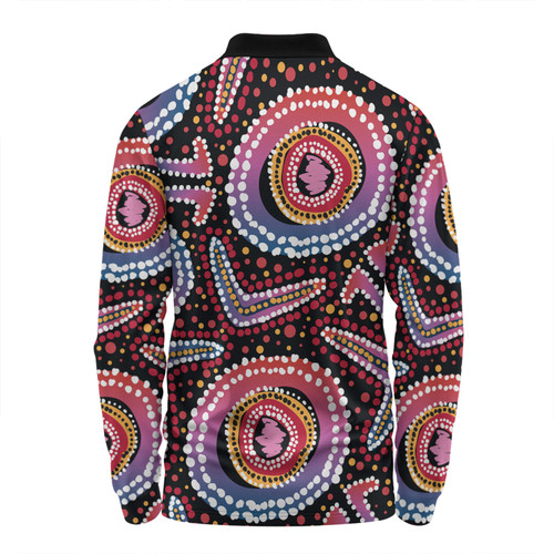 Australia Dot Painting Inspired Aboriginal Long Sleeve Polo Shirt - Boomerang From Aboriginal Art Long Sleeve Polo Shirt Australia Dot Painting Inspired Aboriginal Long Sleeve Polo Shirt - Boomerang From Aboriginal Art Long Sleeve Polo Shirt