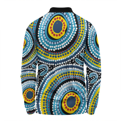Australia Dot Painting Inspired Aboriginal Long Sleeve Polo Shirt - Blue Aboriginal Style Dot Art Long Sleeve Polo Shirt Australia Dot Painting Inspired Aboriginal Long Sleeve Polo Shirt - Blue Aboriginal Style Dot Art Long Sleeve Polo Shirt