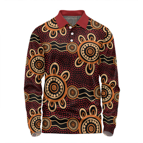 Australia Dot Painting Inspired Aboriginal Long Sleeve Polo Shirt - Aboriginal Dot Pattern Painting Art Long Sleeve Polo Shirt