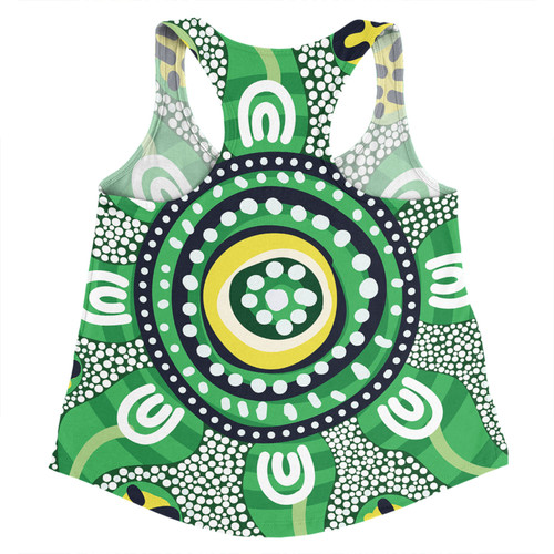 Australia Dot Painting Inspired Aboriginal Women Racerback Singlet - Green Aboriginal Inspired Dot Art Women Racerback Singlet Australia Dot Painting Inspired Aboriginal Women Racerback Singlet - Green Aboriginal Inspired Dot Art Women Racerback Singlet