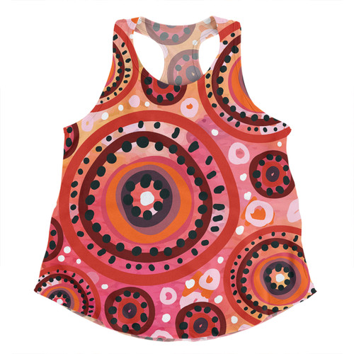 Australia Dot Painting Inspired Aboriginal Women Racerback Singlet - Circle In The Aboriginal Dot Art Style Women Racerback Singlet