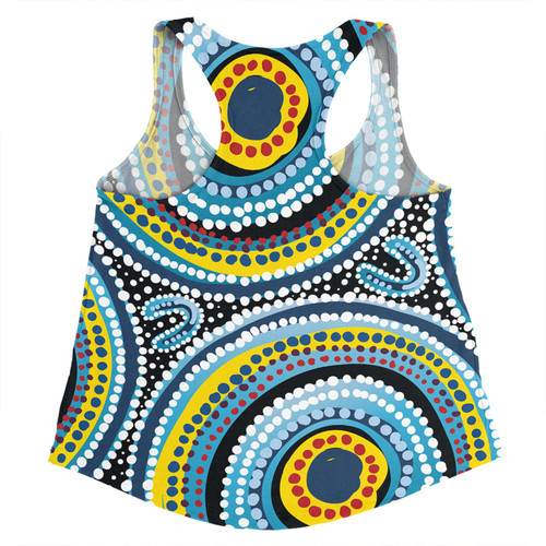 Australia Dot Painting Inspired Aboriginal Women Racerback Singlet - Blue Aboriginal Style Dot Art Women Racerback Singlet Australia Dot Painting Inspired Aboriginal Women Racerback Singlet - Blue Aboriginal Style Dot Art Women Racerback Singlet