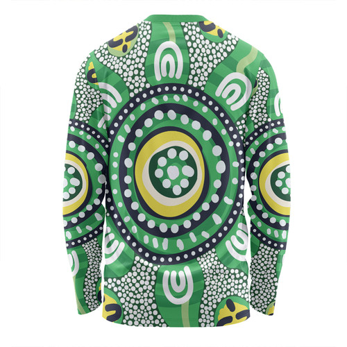 Australia Dot Painting Inspired Aboriginal Long Sleeve T-shirt - Green Aboriginal Inspired Dot Art Long Sleeve T-shirt Australia Dot Painting Inspired Aboriginal Long Sleeve T-shirt - Green Aboriginal Inspired Dot Art Long Sleeve T-shirt