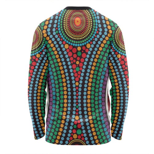 Australia Dot Painting Inspired Aboriginal Long Sleeve T-shirt - Dot Color In The Aboriginal Style Long Sleeve T-shirt Australia Dot Painting Inspired Aboriginal Long Sleeve T-shirt - Dot Color In The Aboriginal Style Long Sleeve T-shirt