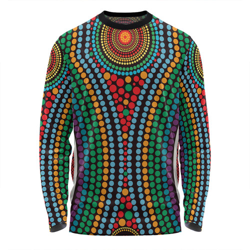 Australia Dot Painting Inspired Aboriginal Long Sleeve T-shirt - Dot Color In The Aboriginal Style Long Sleeve T-shirt