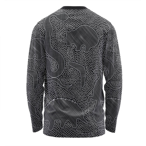 Australia Dot Painting Inspired Aboriginal Long Sleeve T-shirt - Aboriginal Dot Grey Art With Animals Long Sleeve T-shirt