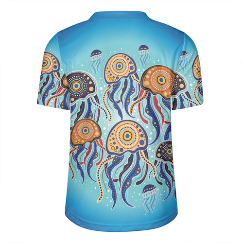 Australia Dot Painting Inspired Aboriginal Rugby Jersey - Jellyfish Art In Aboriginal Dot Style Rugby Jersey Australia Dot Painting Inspired Aboriginal Rugby Jersey - Jellyfish Art In Aboriginal Dot Style Rugby Jersey