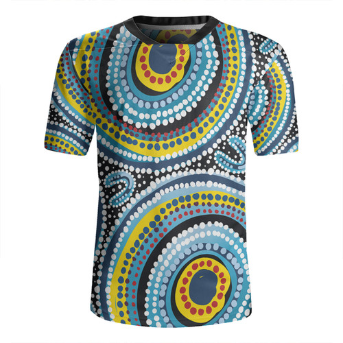 Australia Dot Painting Inspired Aboriginal Rugby Jersey - Blue Aboriginal Style Dot Art Rugby Jersey