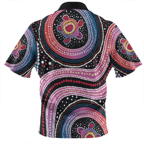 Australia Dot Painting Inspired Aboriginal Zip Polo Shirt - Turtles With Dot In Aboriginal Zip Polo Shirt Australia Dot Painting Inspired Aboriginal Zip Polo Shirt - Turtles With Dot In Aboriginal Zip Polo Shirt