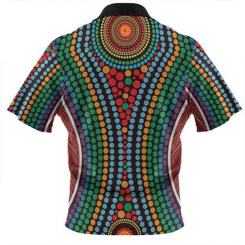 Australia Dot Painting Inspired Aboriginal Zip Polo Shirt - Dot Color In The Aboriginal Style Zip Polo Shirt Australia Dot Painting Inspired Aboriginal Zip Polo Shirt - Dot Color In The Aboriginal Style Zip Polo Shirt