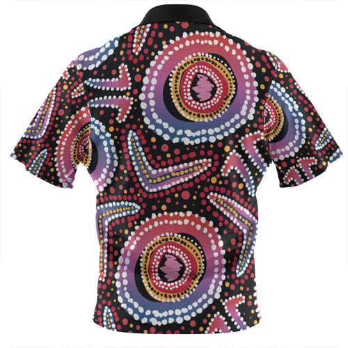 Australia Dot Painting Inspired Aboriginal Zip Polo Shirt - Boomerang From Aboriginal Art Zip Polo Shirt Australia Dot Painting Inspired Aboriginal Zip Polo Shirt - Boomerang From Aboriginal Art Zip Polo Shirt