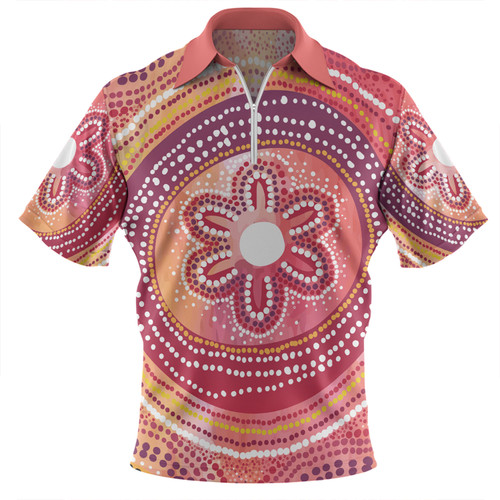 Australia Dot Painting Inspired Aboriginal Zip Polo Shirt - Aboriginal Style Dot Zip Polo Shirt