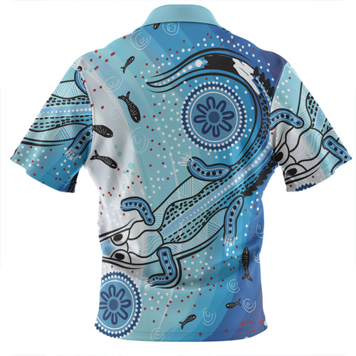 Australia Dot Painting Inspired Aboriginal Zip Polo Shirt - Aboriginal Dot Art With Crocodile Zip Polo Shirt Australia Dot Painting Inspired Aboriginal Zip Polo Shirt - Aboriginal Dot Art With Crocodile Zip Polo Shirt