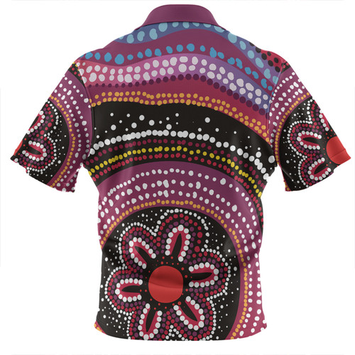 Australia Dot Painting Inspired Aboriginal Zip Polo Shirt - Aboriginal Color Dot Inspired Zip Polo Shirt Australia Dot Painting Inspired Aboriginal Zip Polo Shirt - Aboriginal Color Dot Inspired Zip Polo Shirt