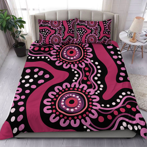 Australia Dot Painting Inspired Aboriginal Bedding Set - Pink Flowers Aboriginal Dot Art Bedding Set