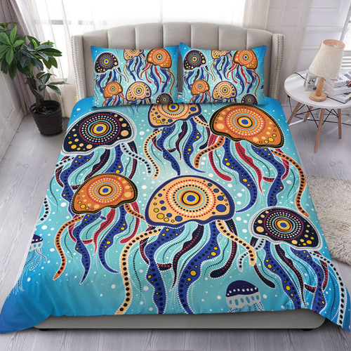 Australia Dot Painting Inspired Aboriginal Bedding Set - Jellyfish Art In Aboriginal Dot Style Bedding Set