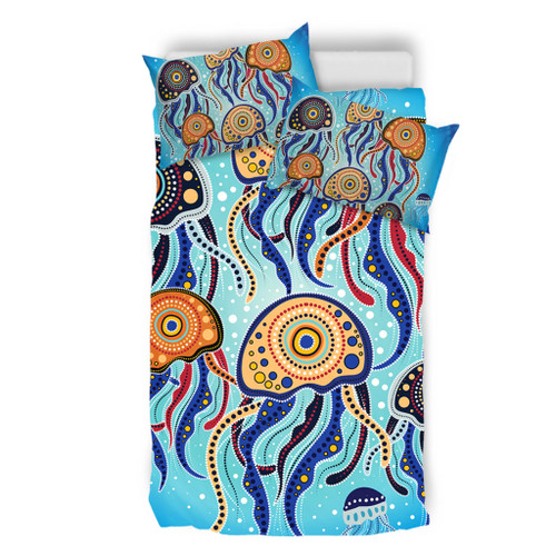Australia Dot Painting Inspired Aboriginal Bedding Set - Jellyfish Art In Aboriginal Dot Style Bedding Set Australia Dot Painting Inspired Aboriginal Bedding Set - Jellyfish Art In Aboriginal Dot Style Bedding Set