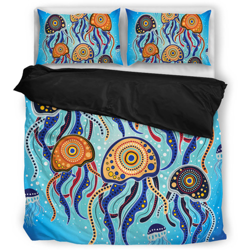 Australia Dot Painting Inspired Aboriginal Bedding Set - Jellyfish Art In Aboriginal Dot Style Bedding Set Australia Dot Painting Inspired Aboriginal Bedding Set - Jellyfish Art In Aboriginal Dot Style Bedding Set
