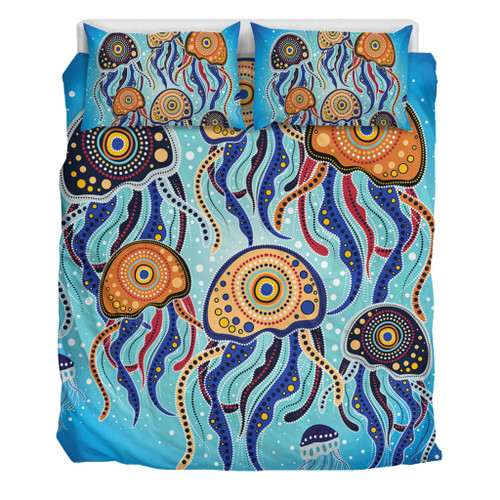 Australia Dot Painting Inspired Aboriginal Bedding Set - Jellyfish Art In Aboriginal Dot Style Bedding Set Australia Dot Painting Inspired Aboriginal Bedding Set - Jellyfish Art In Aboriginal Dot Style Bedding Set