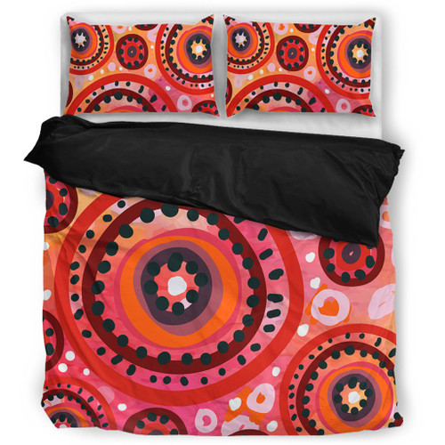 Australia Dot Painting Inspired Aboriginal Bedding Set - Circle In The Aboriginal Dot Art Style Bedding Set Australia Dot Painting Inspired Aboriginal Bedding Set - Circle In The Aboriginal Dot Art Style Bedding Set