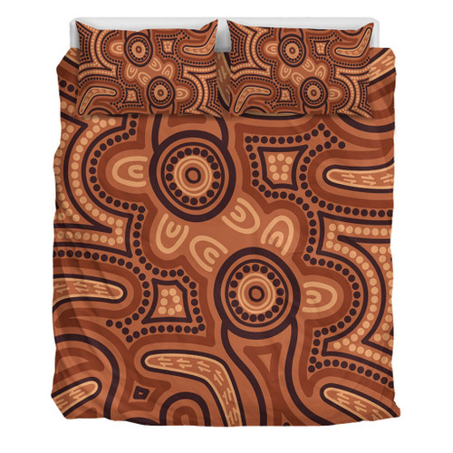 Australia Dot Painting Inspired Aboriginal Bedding Set - Brown Aboriginal Australian Art With Boomerang Bedding Set Australia Dot Painting Inspired Aboriginal Bedding Set - Brown Aboriginal Australian Art With Boomerang Bedding Set