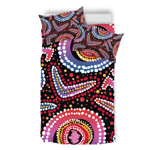 Australia Dot Painting Inspired Aboriginal Bedding Set - Boomerang From Aboriginal Art Bedding Set